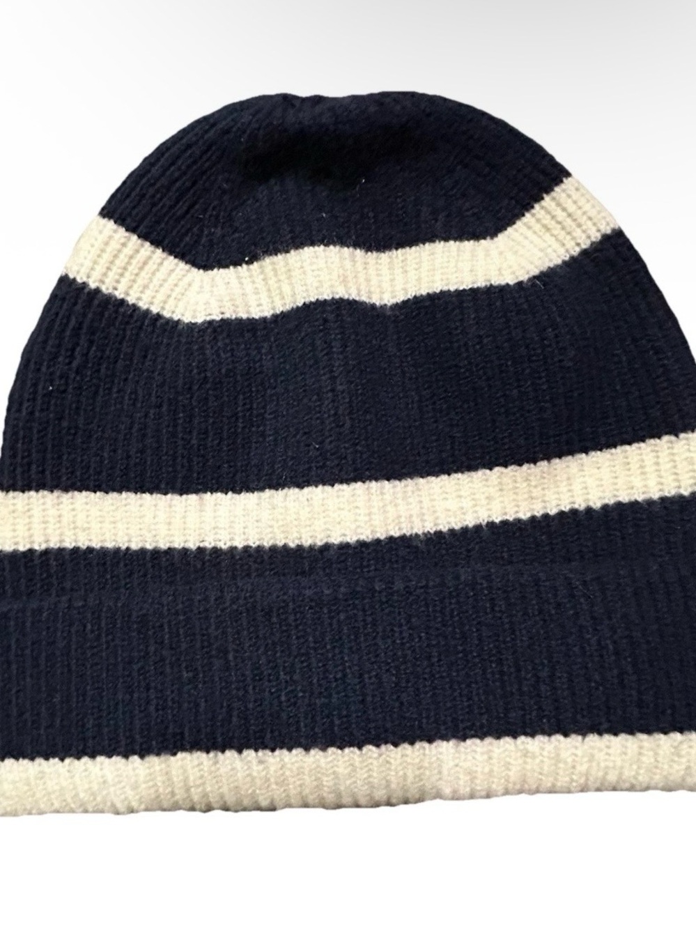 Women’s Aerie Navy Blue White Knit Striped Winter Hat OSFM